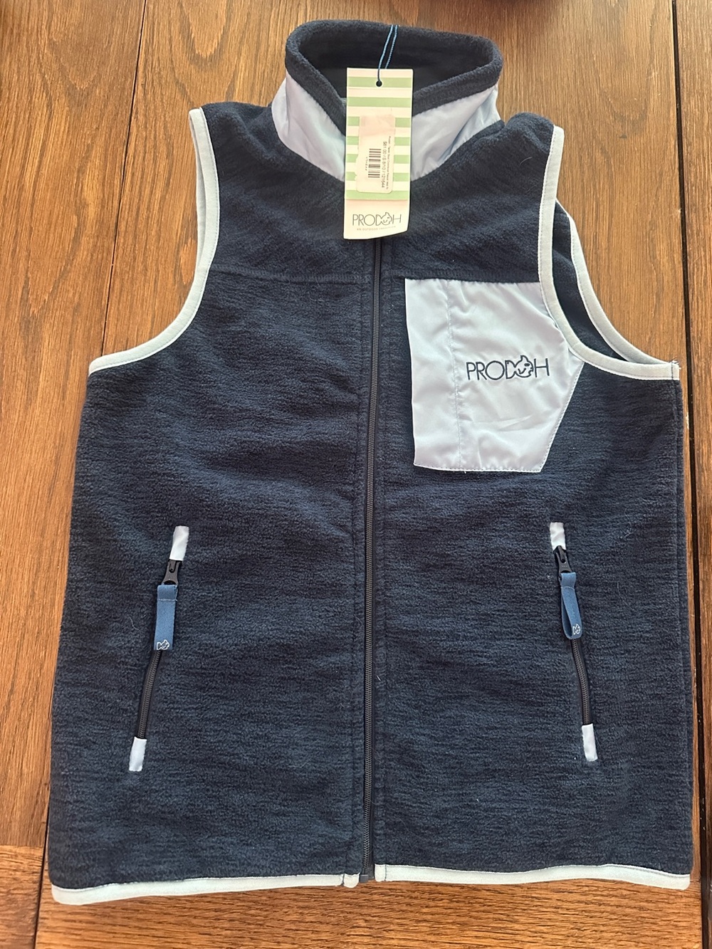 Prolqh Kids Navy Fleece Vest with Light Blue Trim